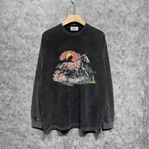 Rhude Charcoal Horse Print Long Sleeve Tee